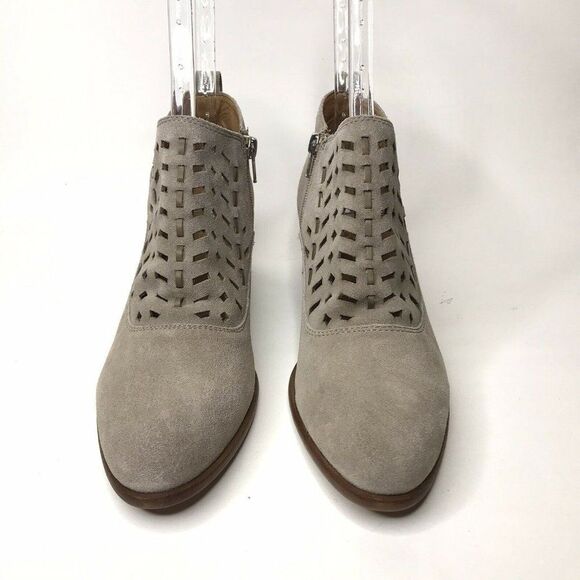 Franco Sarto Womens Rory Laser Cut Taupe Suede Ankle Booties Zip Shoe Size 8.5M - Picture 1 of 11